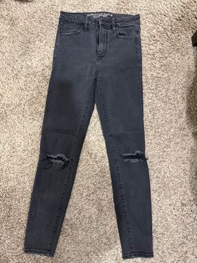 American Eagle Outfitters Black High-Rise Distressed Skinny Jeans